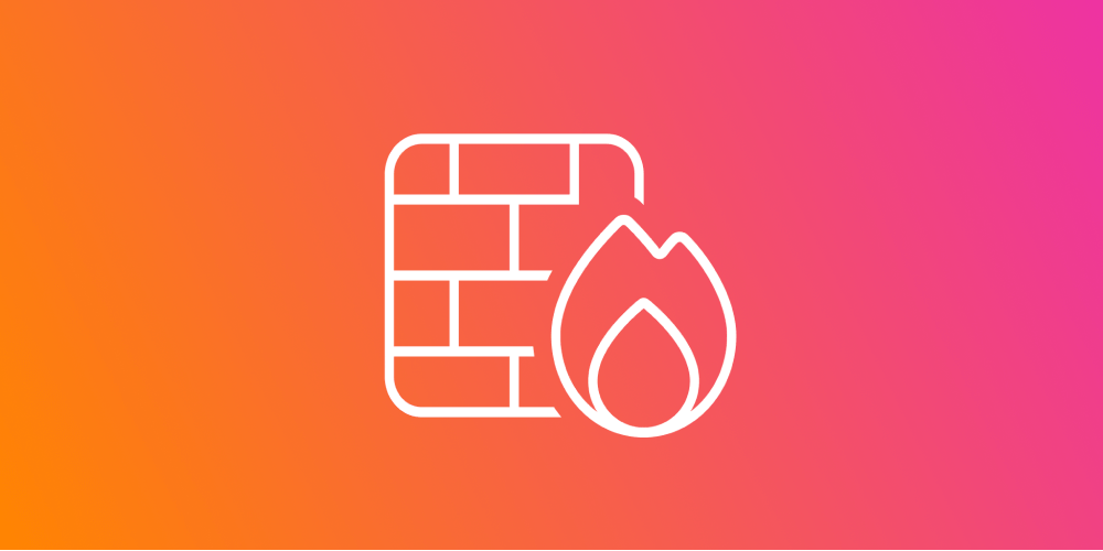 Graphic of brick wall with fire emoji, on background of gradient orange to deep pink